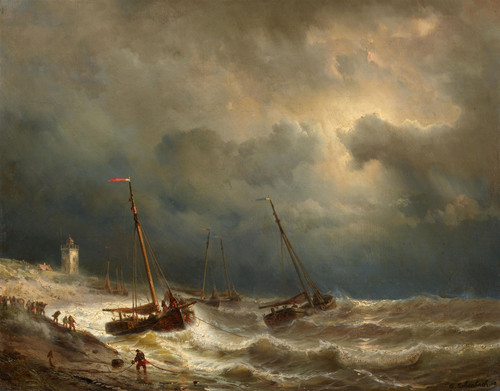 Gallery Edition study of Andreas Achenbach's Segelschiffe an einer stürmischen Küste.