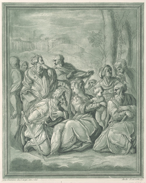 Gallery Edition study of Andrea Scacciati's Virgin and child surrounded by figures.