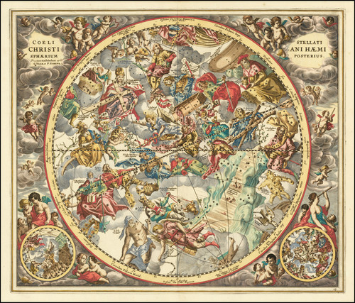 Gallery Edition study of Andreas Cellarius's celestial chart representing the constellations according to Christian symbolism.