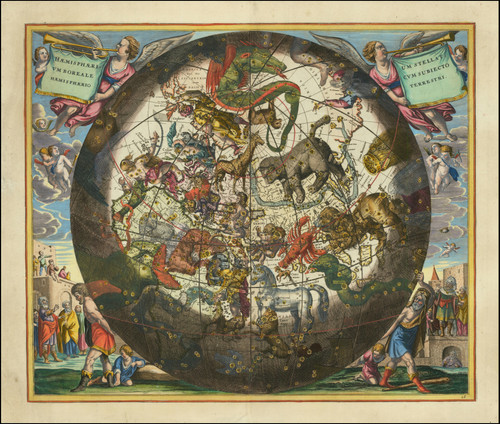 Gallery Edition study of Andreas Cellarius's Haemisphaerium Stellatum Boreale Cum Subiecto Hemisphaerio Terrestri.