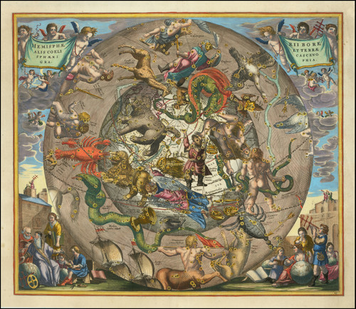 Gallery Edition study of Andreas Cellarius's Hemisphaerii Borealis Coeli et Terrae Sphaerica Scenographia.