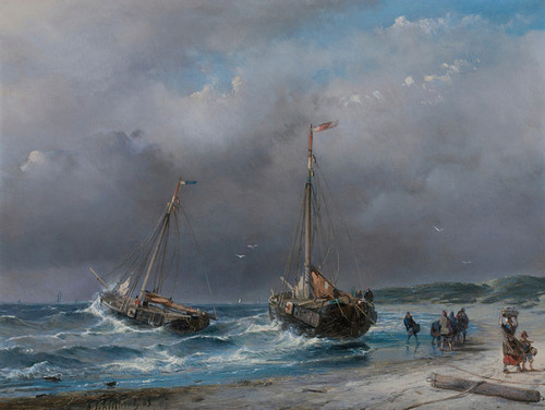 Gallery Edition study of Andreas Schelfhout's Unloading the catch.