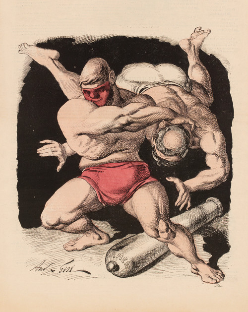 Gallery Edition study of André Gill's Les lutteurs masqués.