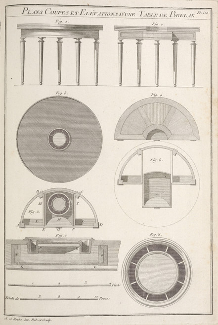 Gallery Edition study of André Jacob Roubo's Plans coupes et elévations d’une table de Brelan..