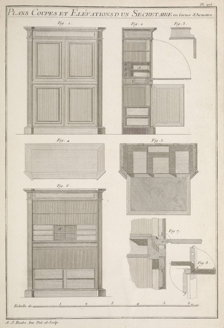 Gallery Edition study of André Jacob Roubo's Plans coupes et elévations d’un sécretaire en forme d’armoire..