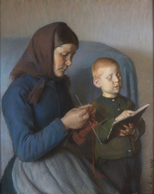 Gallery Edition study of Anna Ancher's Lektien gennemgåes.
