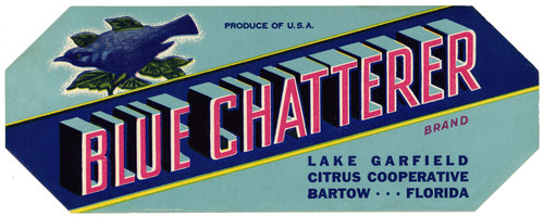 Gallery Edition study of Anonymous's Blue Chatterer Brand Citrus Label.