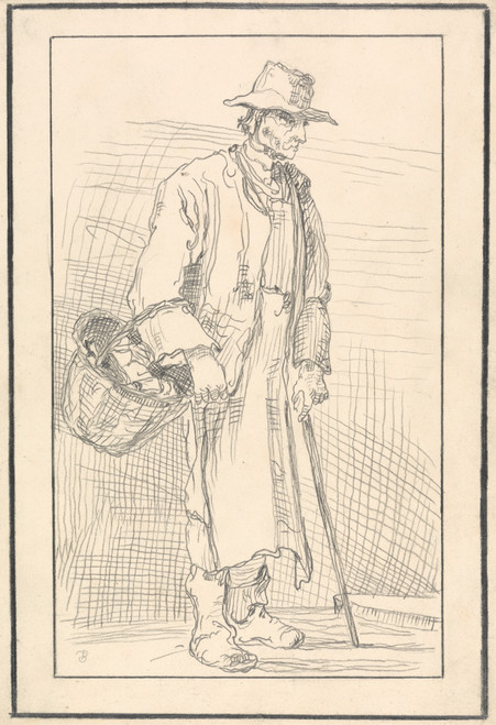 Gallery Edition study of Anonymous's Elderly Figure with a Basket and Cane.