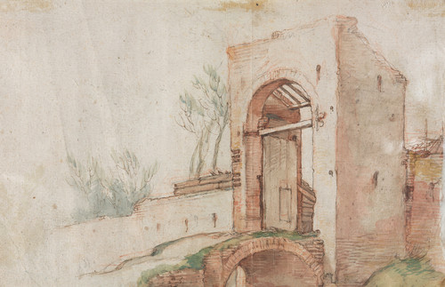 Gallery Edition study of Abraham Bloemaert's Bridge and Gate (verso).