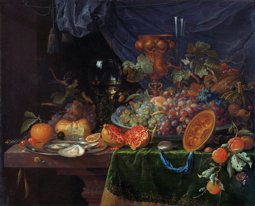 Gallery Edition study of Abraham Mignon's Still Life with Fruit and Oysters.