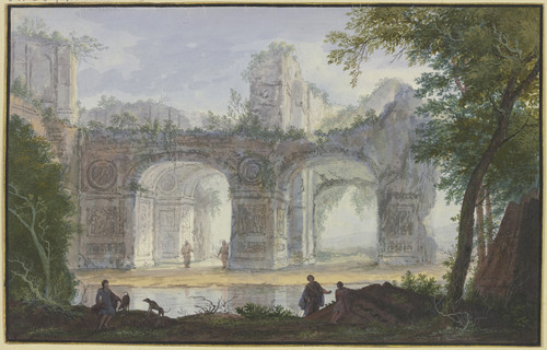 Gallery Edition study of Abraham Rademaker's Landscape with Ancient Archway.