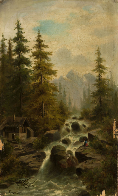 Gallery Edition study of Adolf Chwala's Mountain landscape with a waterfall.