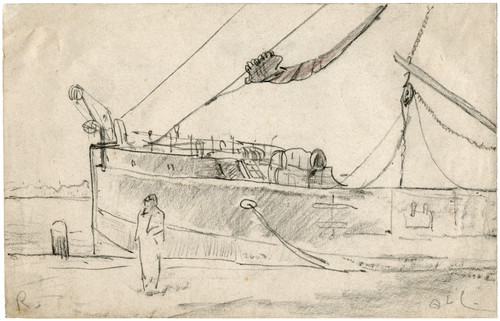 Gallery Edition study of Adolf le Comte's Grote zeilboot aangemeerd bij de kade.