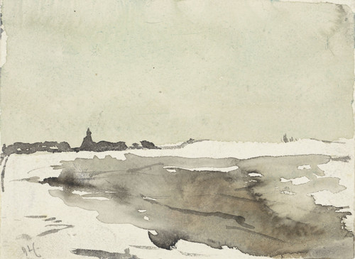 Gallery Edition study of Adolf le Comte's Winterlandschap met kerkje in het verschiet.