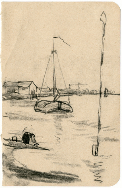 Gallery Edition study of Adolf le Comte's Zeilboot aan oever van een meer.