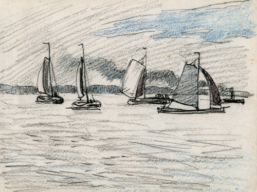 Gallery Edition study of Adolf le Comte's Zeilboten op watervlakte.