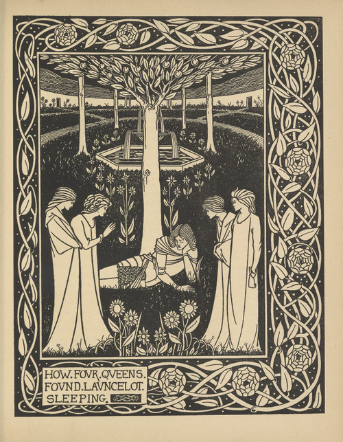 Gallery Edition study of Aubrey Vincent Beardsley's How four queens found Launcelot sleeping.