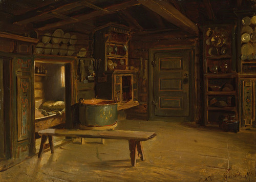 Gallery Edition study of Adolph Tidemand's Farm Interior from Gulsvik in Hallingdal.
