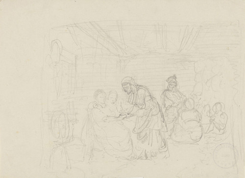 Gallery Edition study of Adolph Tidemand's Figurer i bondeinteriør.
