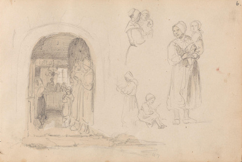 Gallery Edition study of Adolph Tidemand's Gudstjeneste; figurstudier.