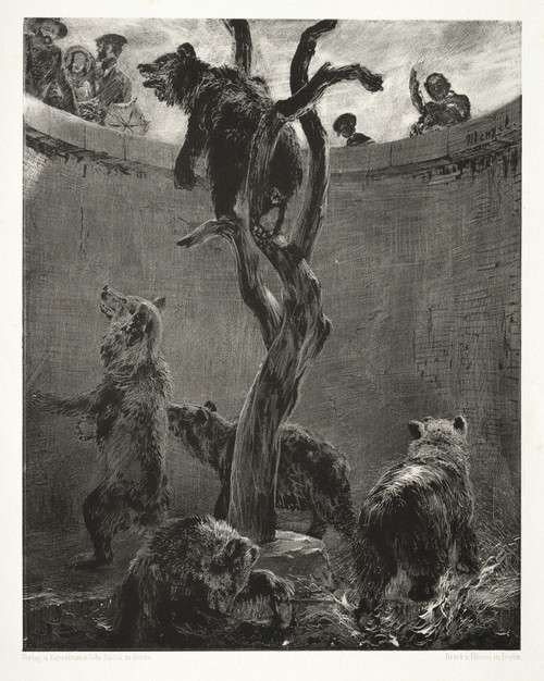 Gallery Edition study of Adolph von Menzel's Essay on Stone with Brush and Scraper; The Bear Pit.