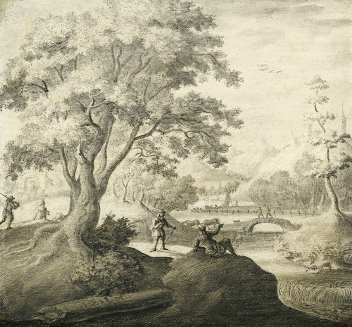Gallery Edition study of Adriaen Cornelisz. van der Salm's River Landscape With Figures Resting Along A Path.