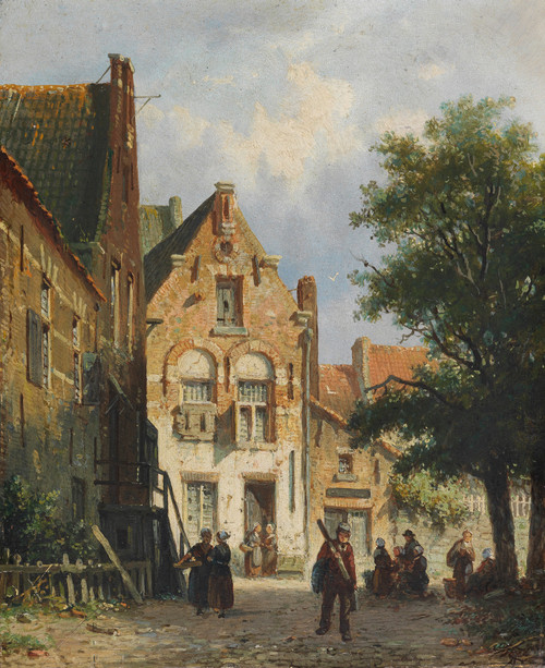 Gallery Edition study of Adrianus Eversen's Belebte Strassenszene in einem holländischen Städtchen.