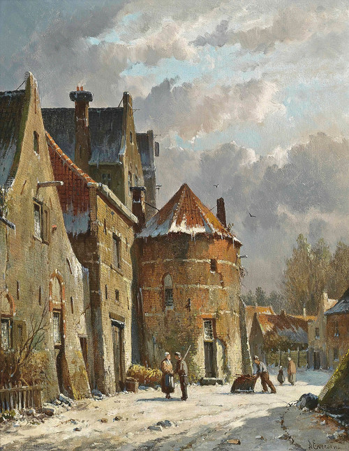 Gallery Edition study of Adrianus Eversen's Figures On A Dutch Street, Winter.