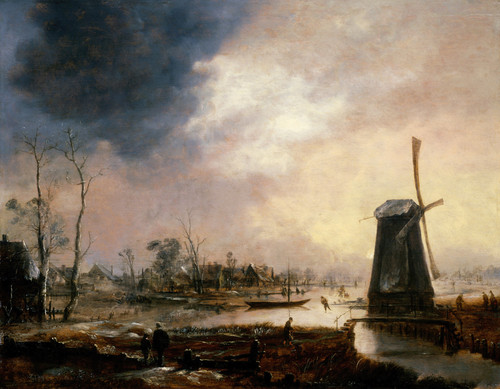 Gallery Edition study of Aert van der Neer's A Winter Landscape with a Windmill.