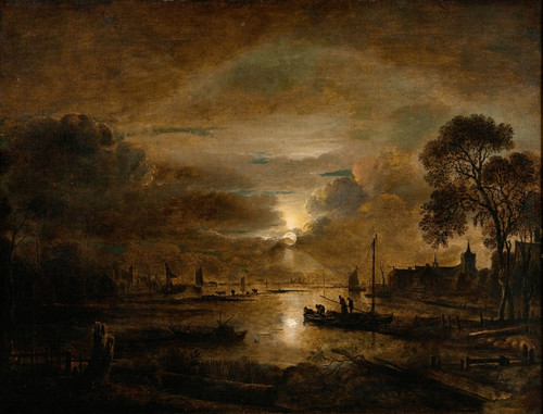 Gallery Edition study of Aert van der Neer's Moonlight at a Dutch River.