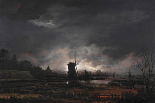 Gallery Edition study of Aert van der Neer's Moonlit Landscape With A Windmill.