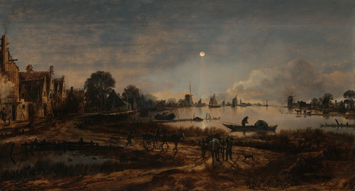 Gallery Edition study of Aert van der Neer's River View by Moonlight.