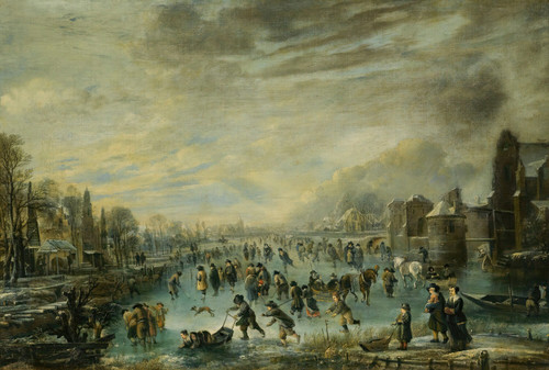 Gallery Edition study of Aert van der Neer's Winter Landscape With Skaters.