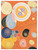 Abstract artwork featuring spirals, circles, and organic shapes in warm orange, yellow, blue, black, and pink tones