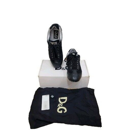 Dolce And Gabana D &G Vitello Crosta Lamina Sneakers-Black & Silver - Pre-Owned