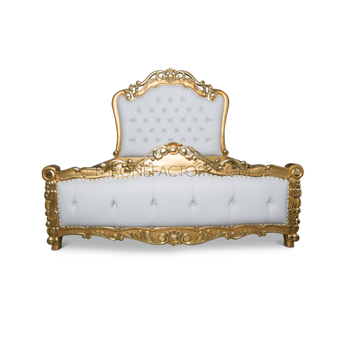 Baroque Bed (King) - Antique Gold/Polar White