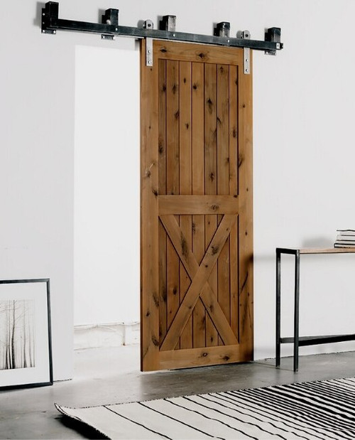 Stained Lake Placid wood Sliding Barn Door Lifestyle In Modern Minimalist Stylings