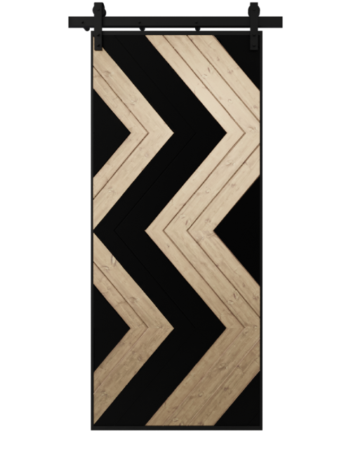 black and natural wood zig zag pattern barn door
