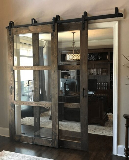 Three Panel Glass Bypass Sliding Barn Door Lifestyle