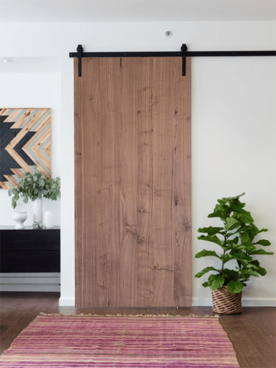 Walnut Slab Sliding Barn Door Lifestyle Living Room