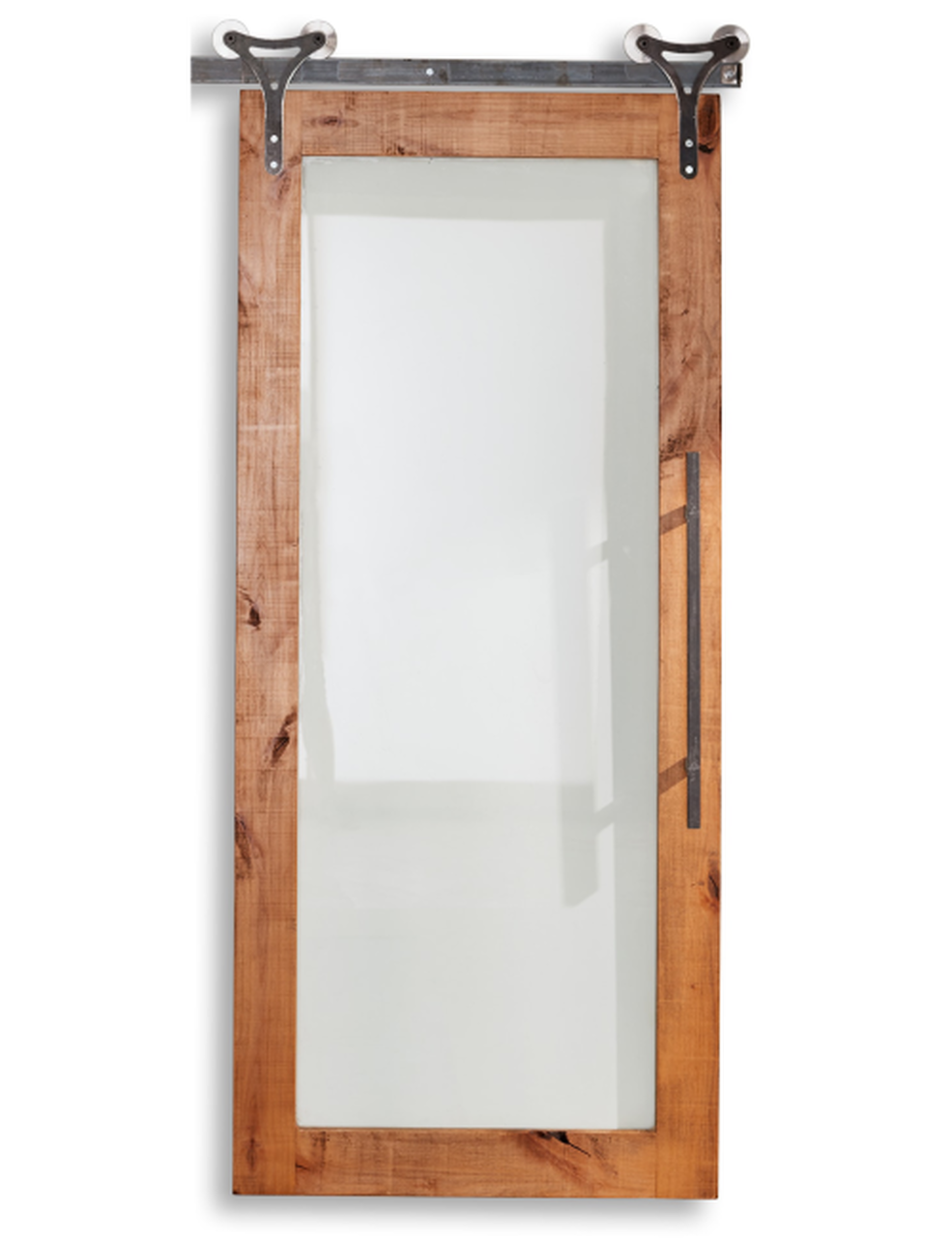 wood barn door with full pane glass