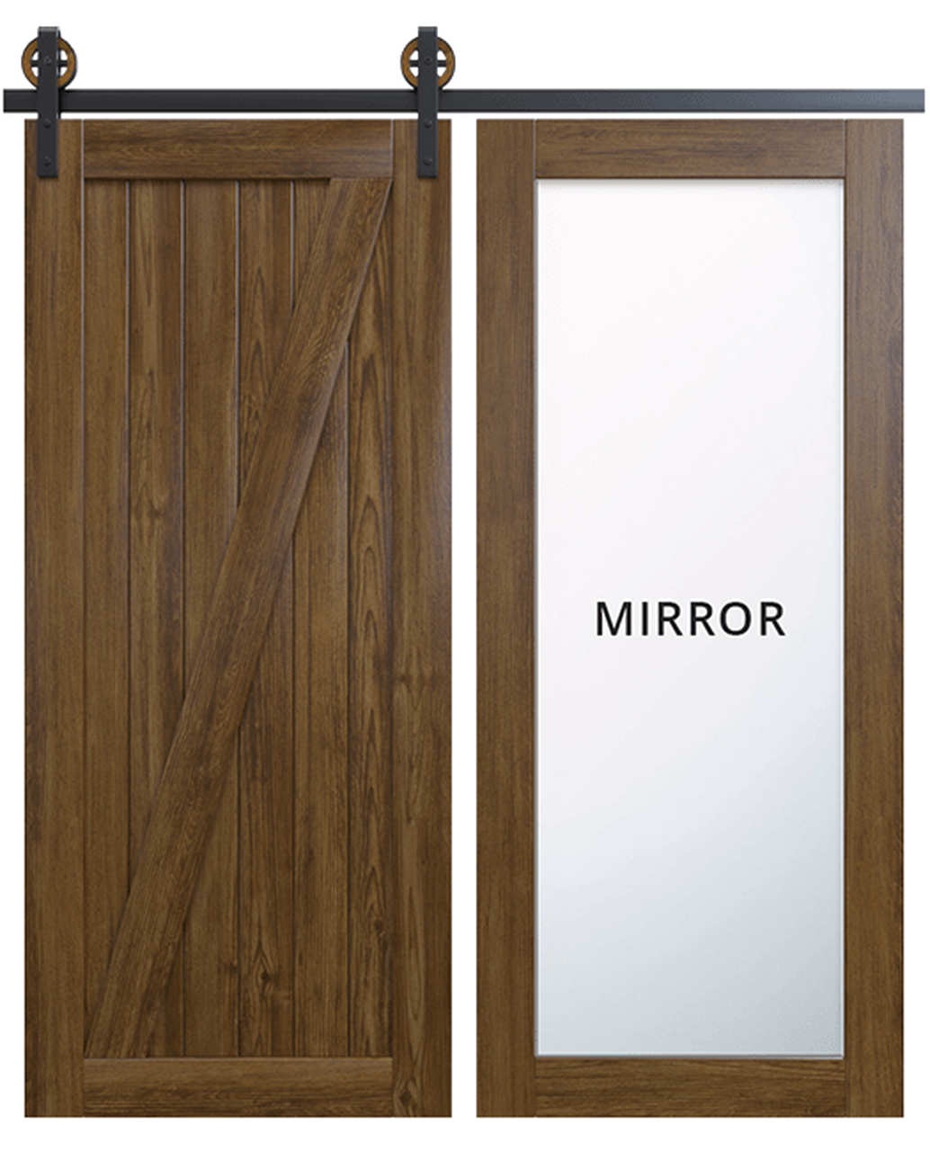 juneau wood full pane mirror dark stain classic z barn door