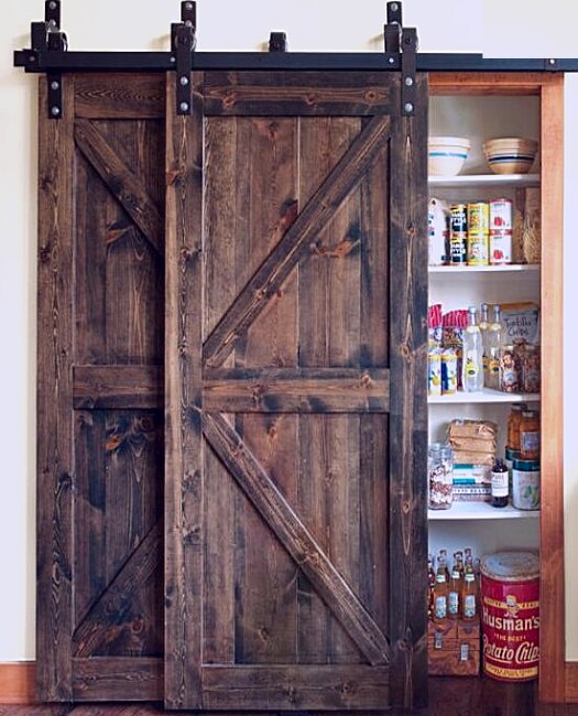 Dark stained pantry bypass Sonoma Barn Door