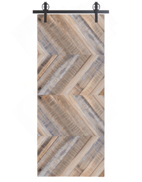 gray clark reclaimed wood horizontal quadruple herringbone barn door