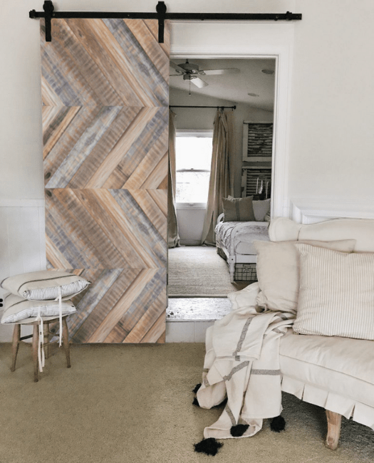 clark reclaimed wood barn door lifestyle - living room