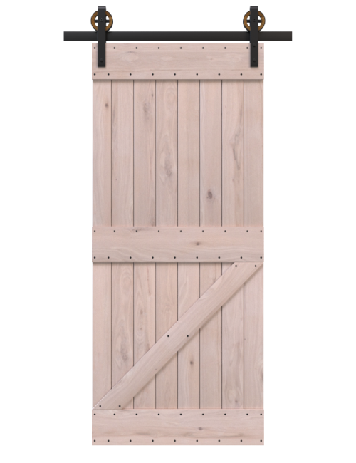 unfinished wood  board and batten barn door