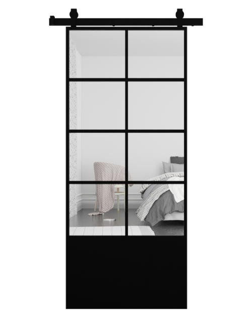 The Vivian 8 Panel Mirror Sliding Barn Door With Kick Plate