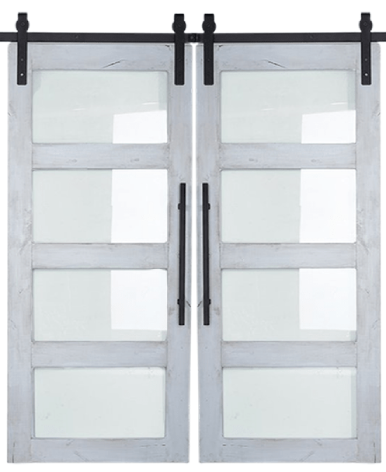 Four Panel Glass Double Sliding Barn Door