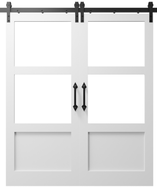 The Elena Cross Rail Window Custom Double Sliding Barn Door