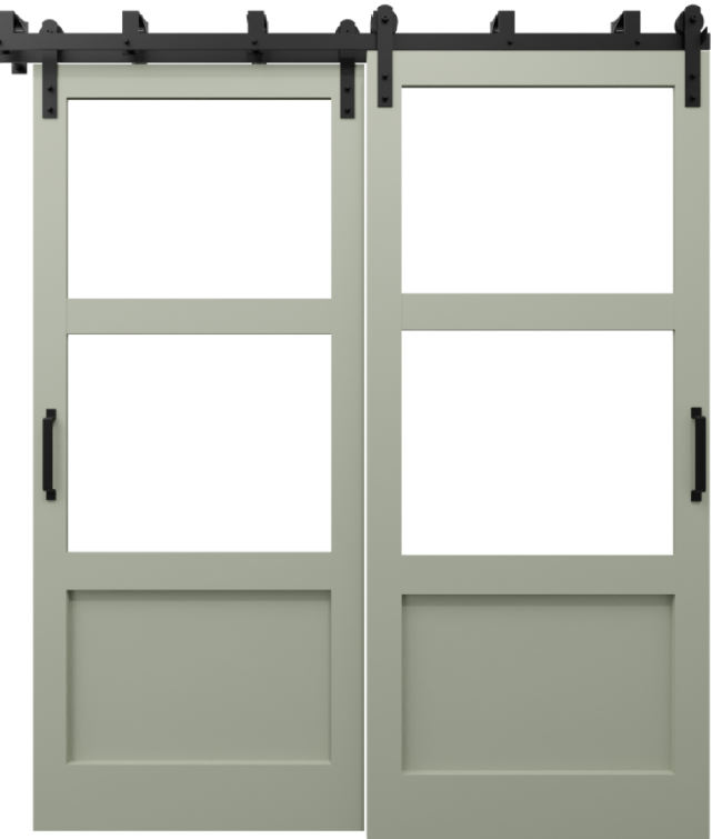 The Elena Cross Rail Window Custom Bypass Sliding Barn Door Sage Green